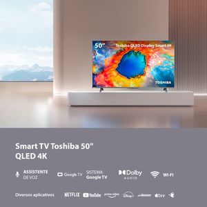 Smart TV QLED 50" 4K Toshiba 50C450NS Google TV 3 HDMI 2 USB Wi-Fi - TB034M